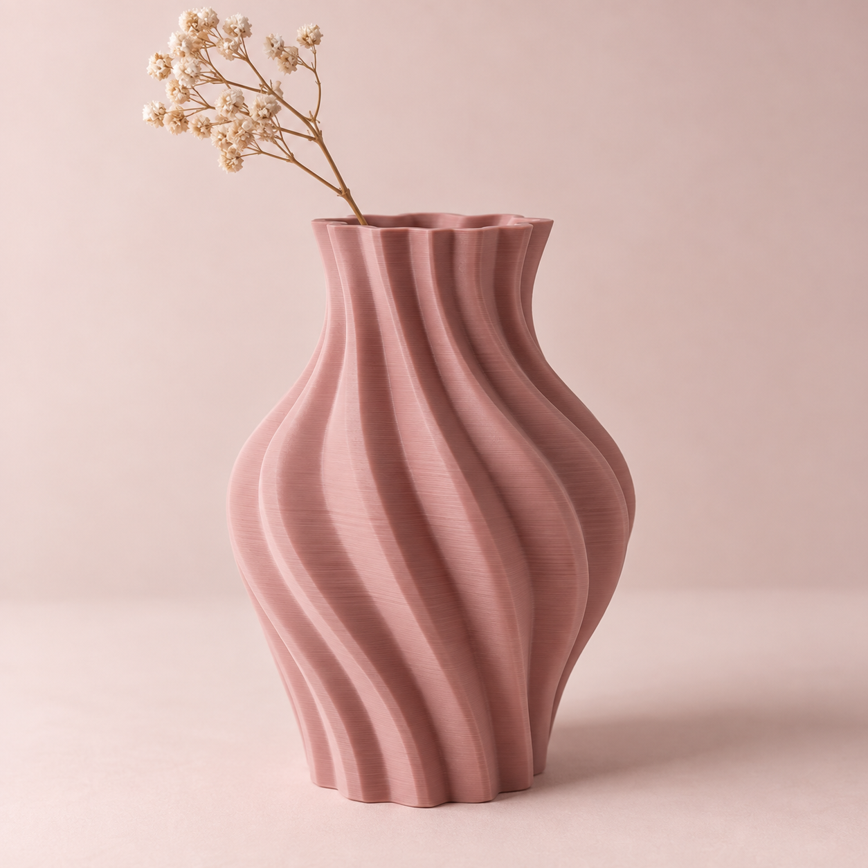 Illustriertes Beispiel: rosafarbene Vase aus dem 3D-Drucker